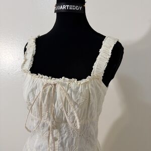 Cream Sleeveless Embroidered Dress